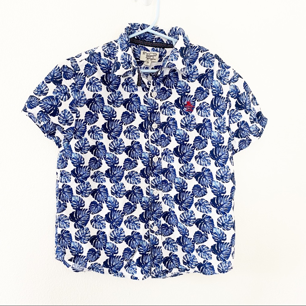PENGUIN Boys Blue Banana Leaf Button Down Shirt 7